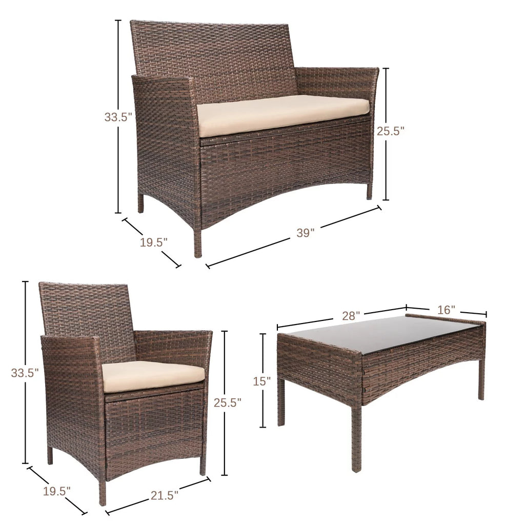 Black PE Rattan Wicker 4 Pieces Patio Table and Chairs Set with Cushion S159
