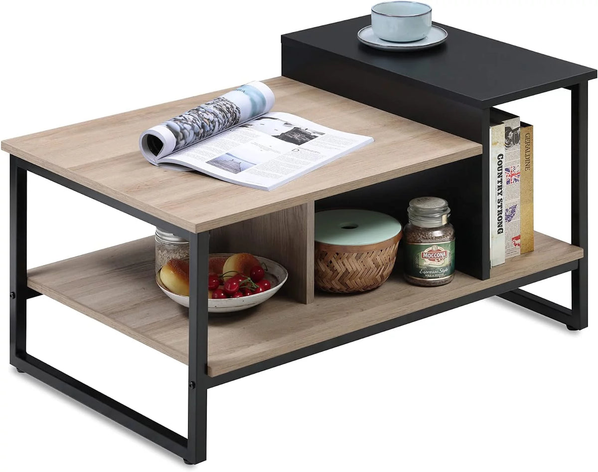 Lift Top Coffee Table with 2-Level Tabletop, Industrial Wood Coffee Table with Metal, 31.5" N1156