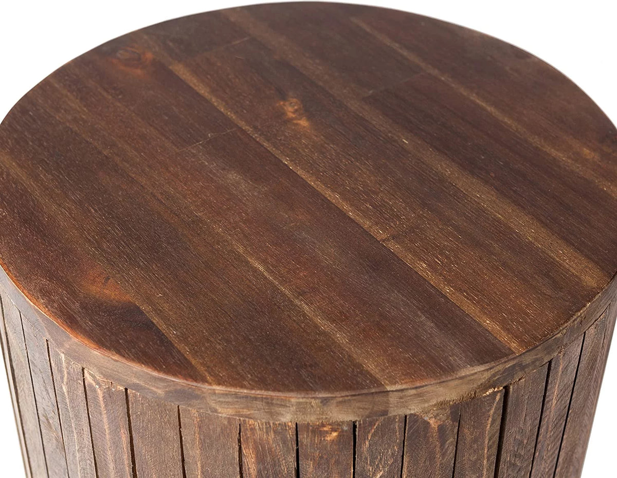 Cacao Brown Recycled Wood Stool End Table Q258271