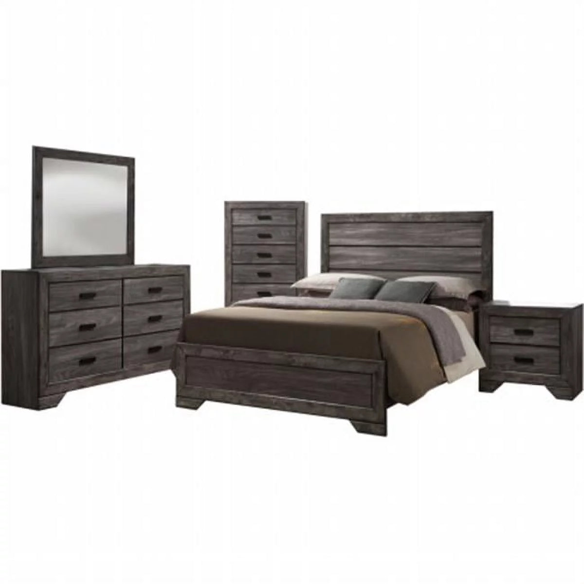 5 Piece King Bed Dresser Mirror Chest Nightstand Bedroom Suite B91537