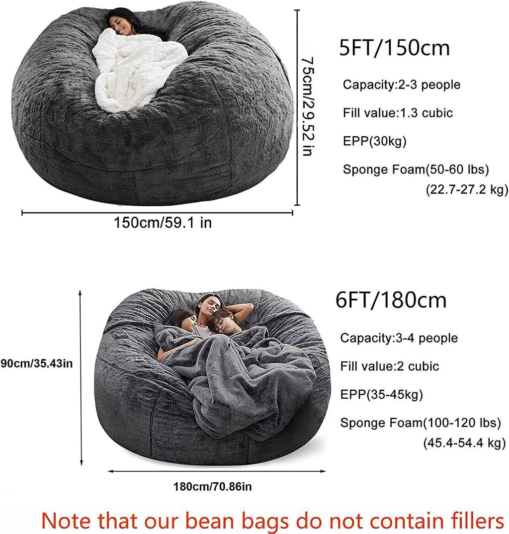 Black 5ft Faux Fur Bean Bag Chair Cover A126