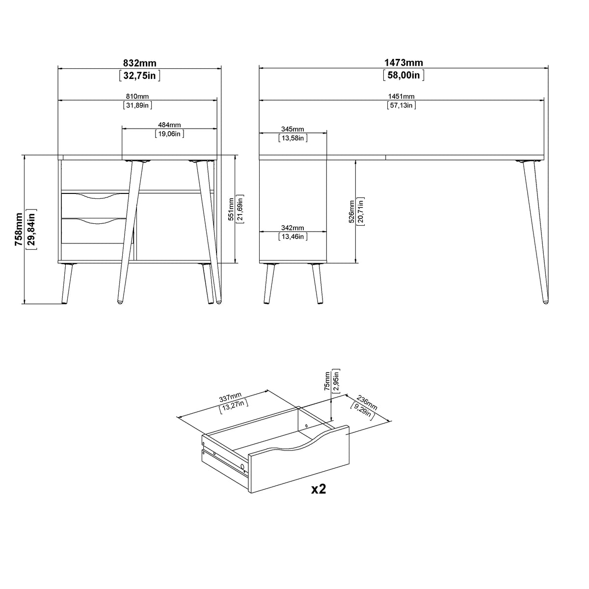 White and Oak 2 Drawer 3 Shelf Desk T42199