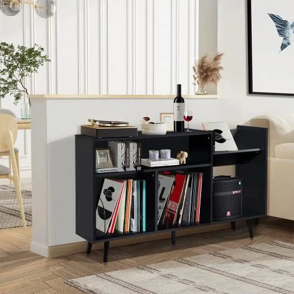 Black Record Player Stand with Wood Legs N47777