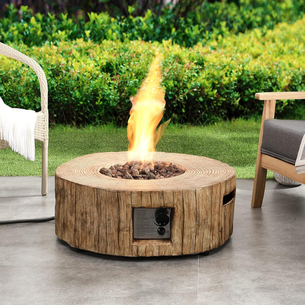 28 Round 30,000 BTU Auto-Ignition Propane Fire Pit Table with Cover and Lava Rock D596