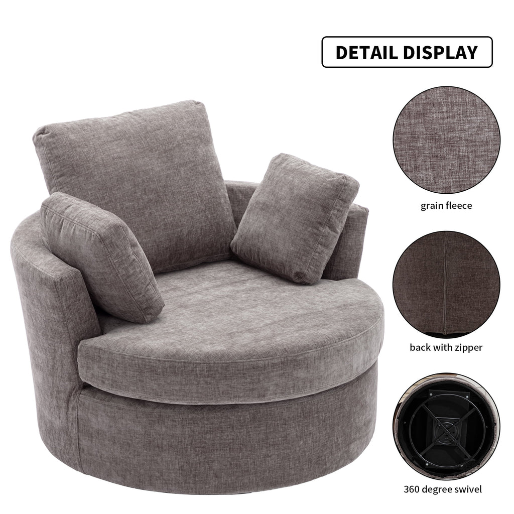 Oversized Round Swivel Accent Chair with 3 Pillows C590534