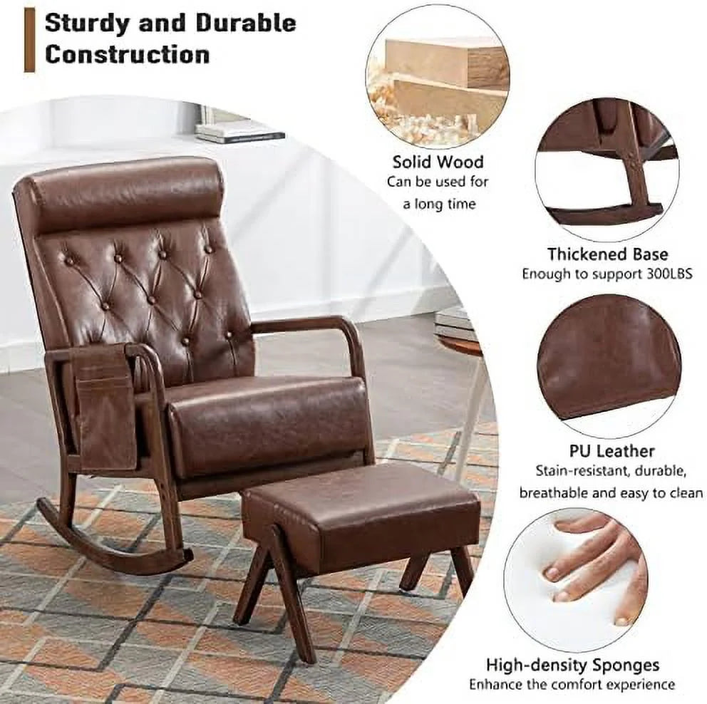 Mid-Century Upholstered Glider Rocker with Ottoman S18926