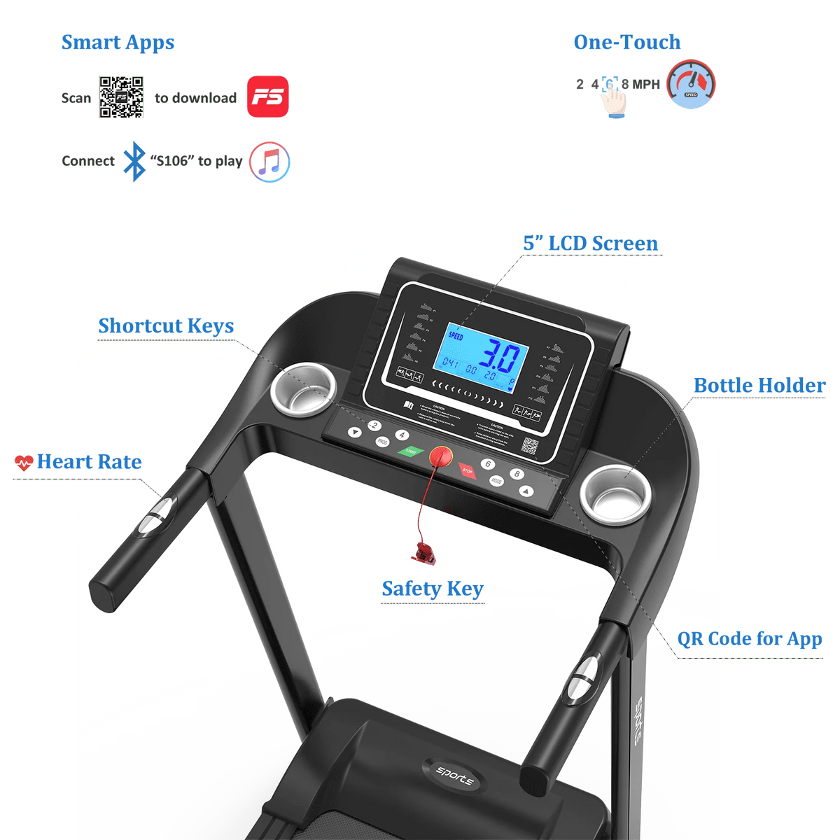 Foldable Treadmill 5 LCD Screen 250 lb Capacity with Bluetooth Z5209