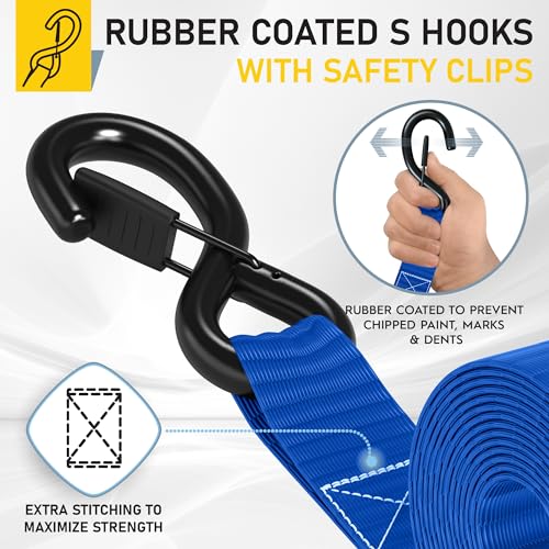 Heavy Duty 4 Pack 15 FT 2200 LB Ratchet Tie Down Straps with S Hooks K473