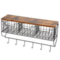 Rustic Wood Wall Mount Shelf with 6 Hooks and 3 Storage Baskets H187427