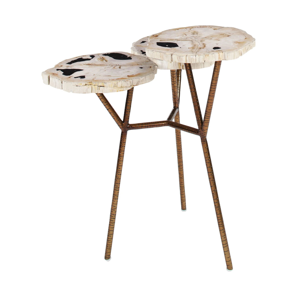 Bronze Petrified Stone 3 Tier Accent Table with Gold Base Z883010