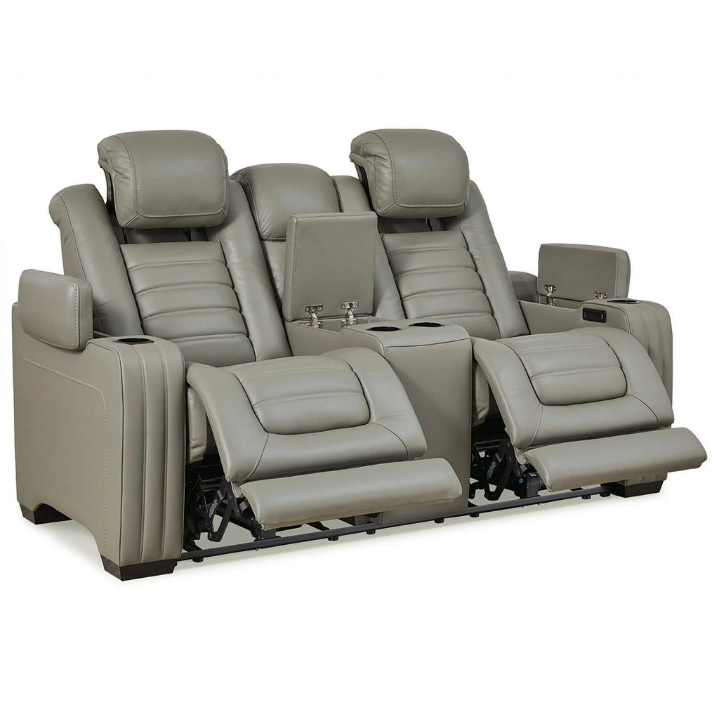 Light Gray Leather Power Reclining Loveseat P255351