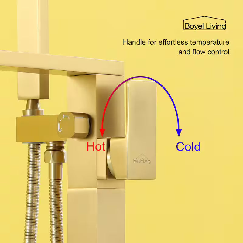 Freestanding Single Handle Bath Tub Filler Faucet with Handheld Shower in Brushed Gold S430555