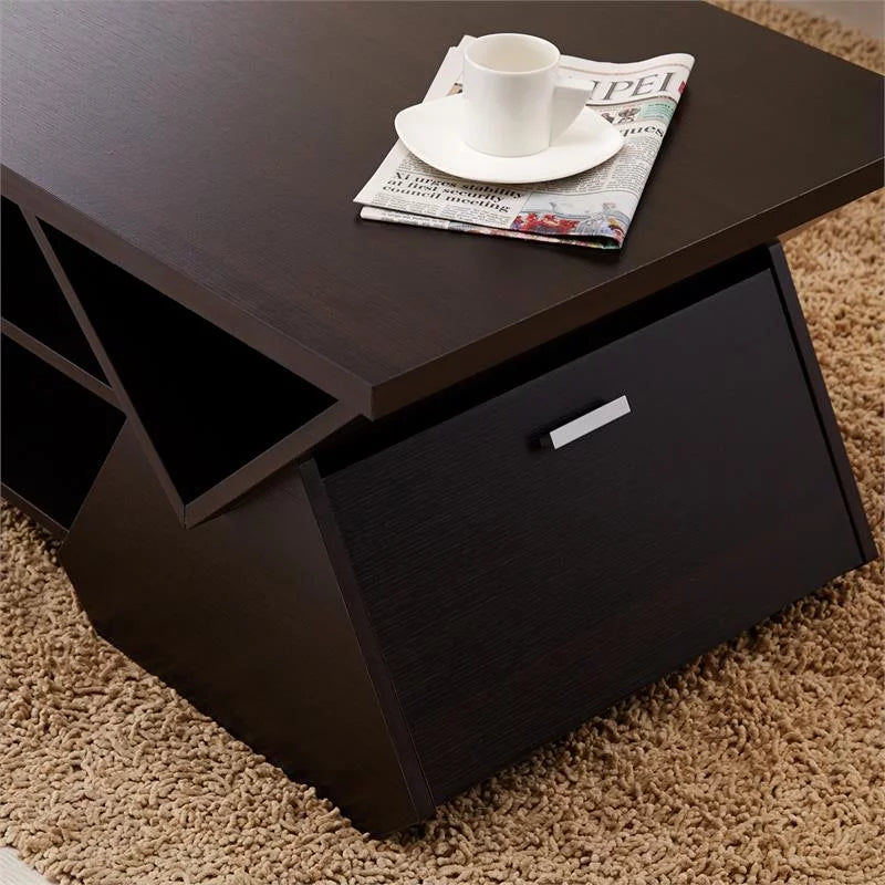 Espresso Wood Storage Coffee Table U1313