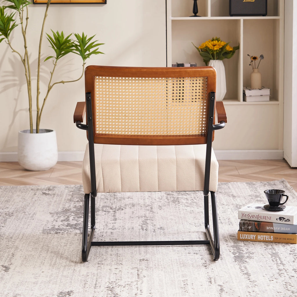 Upholstered Accent Chair with Cane Backrest and Metal Frame U378