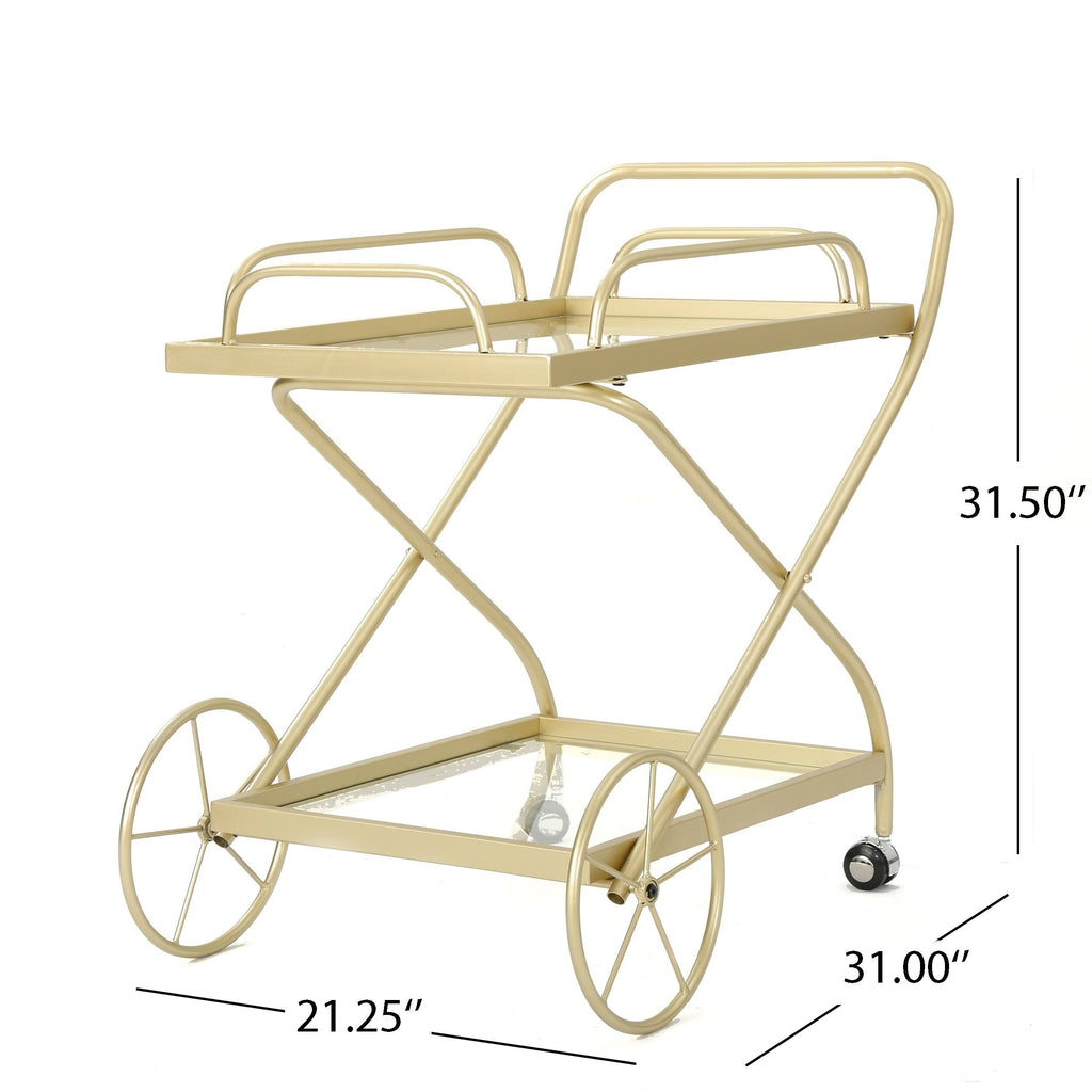Black Iron Glass Bar Cart with Shelves X271032