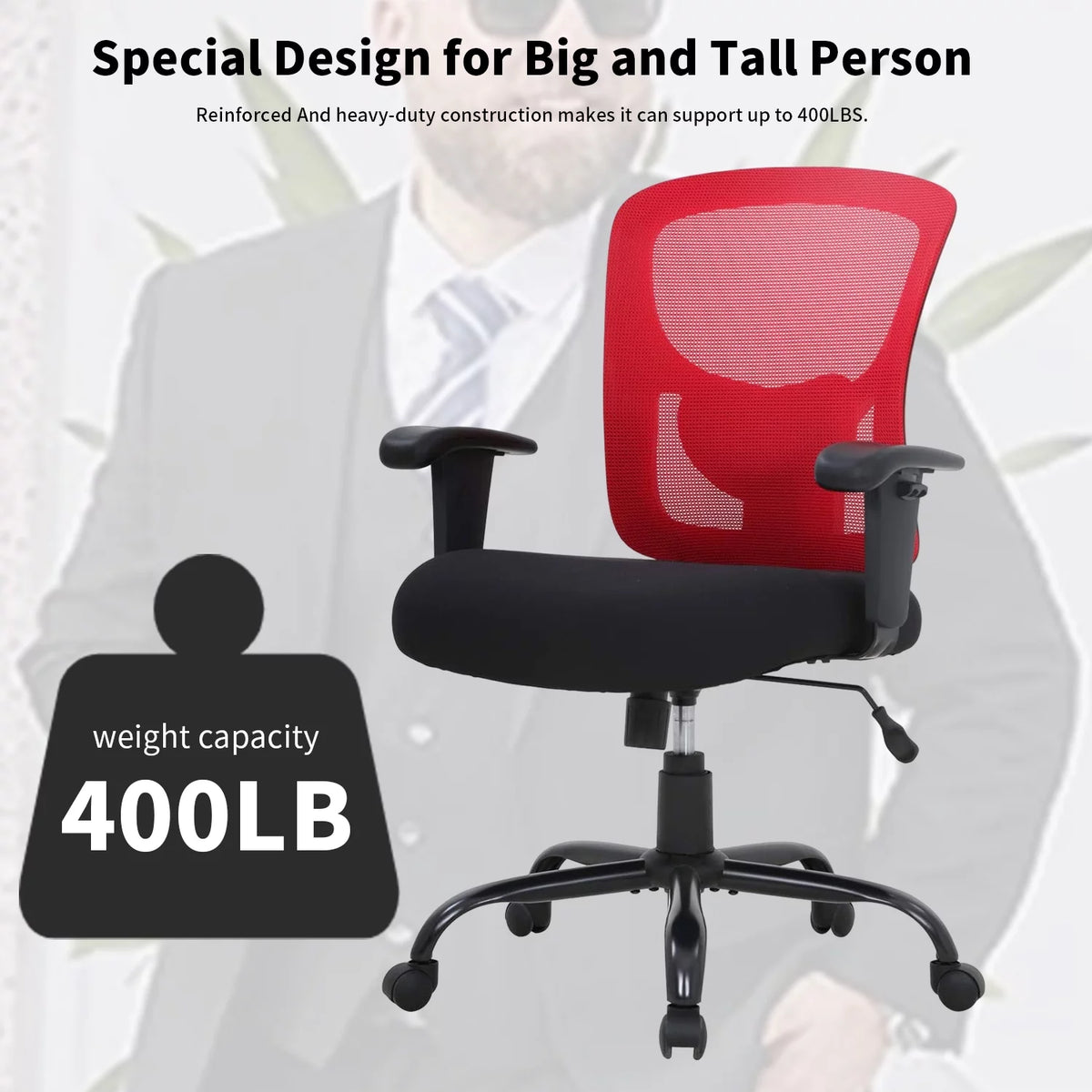 Big and Tall 400lbs Mesh Ergonomic Office Chair with Massage, Red V57146