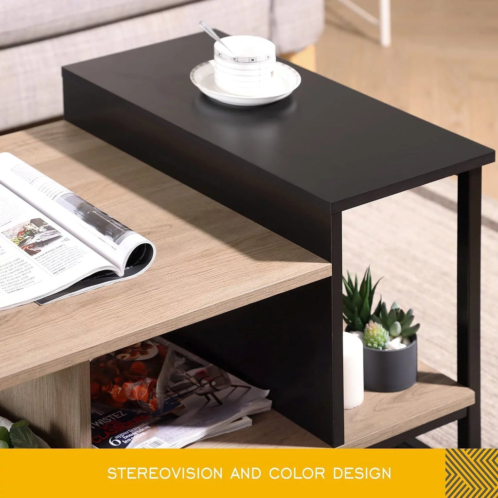Lift Top Coffee Table with 2-Level Tabletop, Industrial Wood Coffee Table with Metal, 31.5" N1156