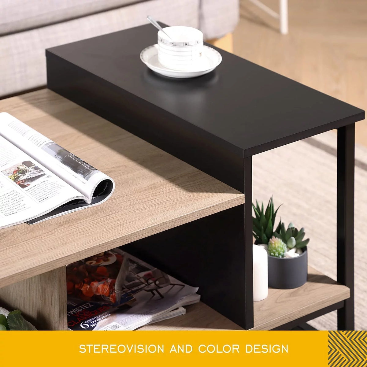 Lift Top Coffee Table with 2-Level Tabletop, Industrial Wood Coffee Table with Metal, 31.5" N1156