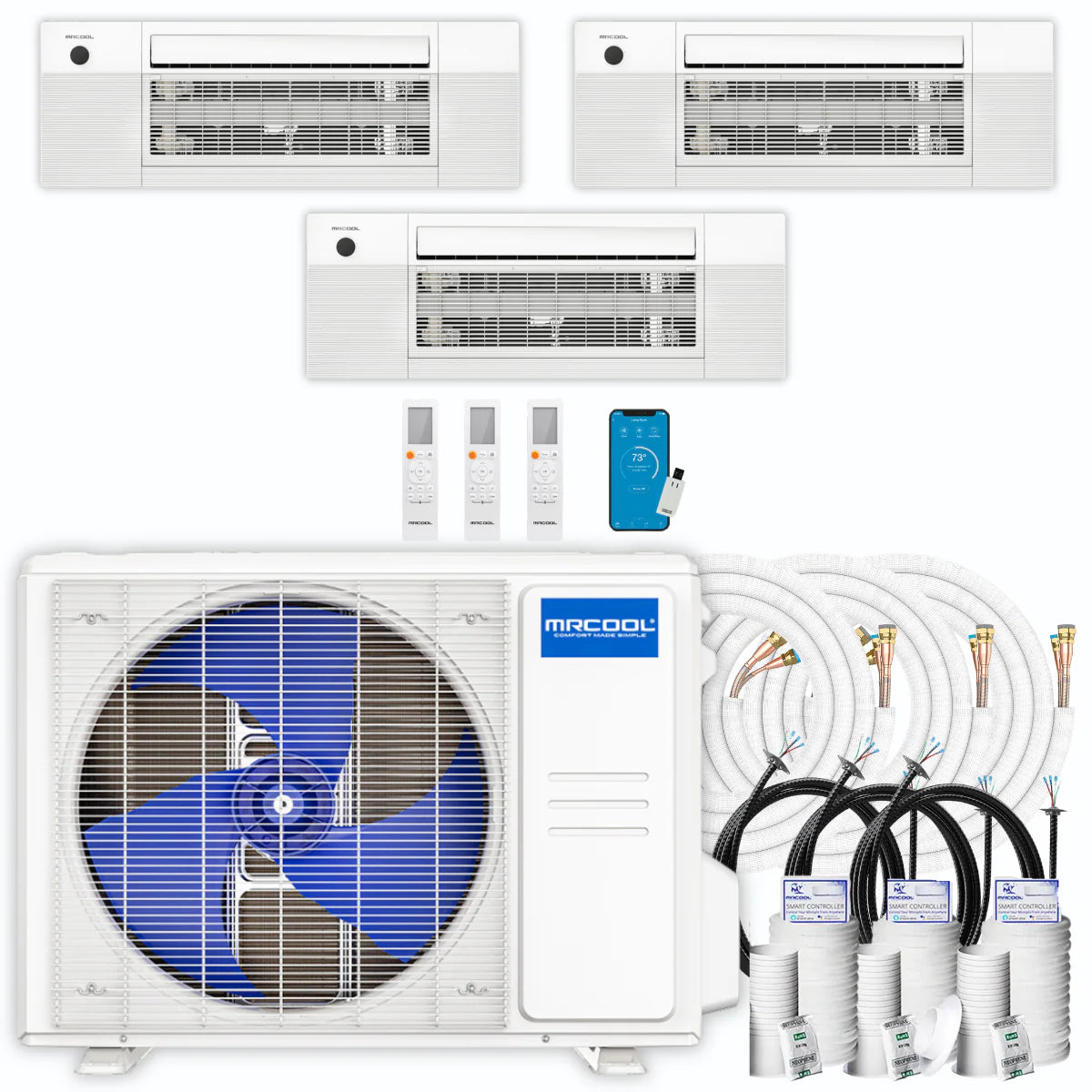27,000 BTU 3 Zone Ceiling Cassette Ductless Air Conditioner and Heat Pump T1290