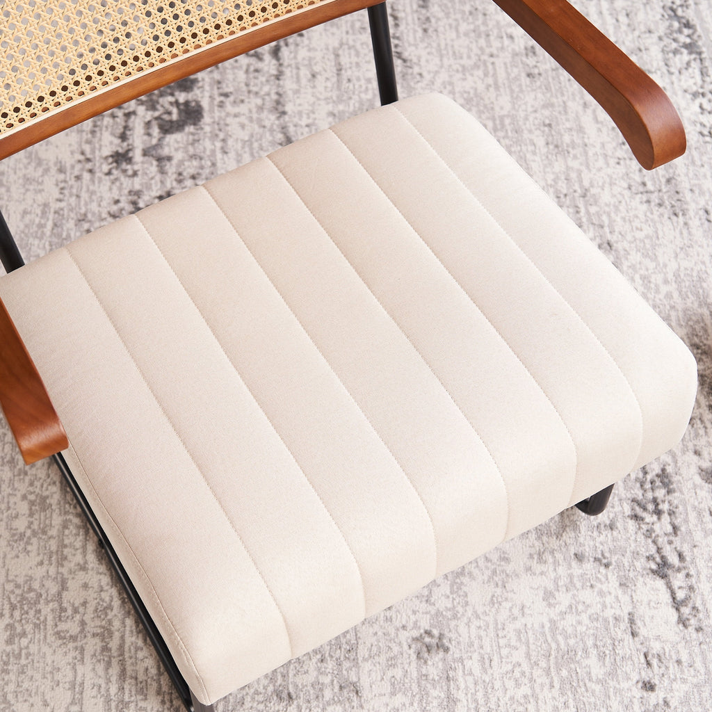 Upholstered Accent Chair with Cane Backrest and Metal Frame U378