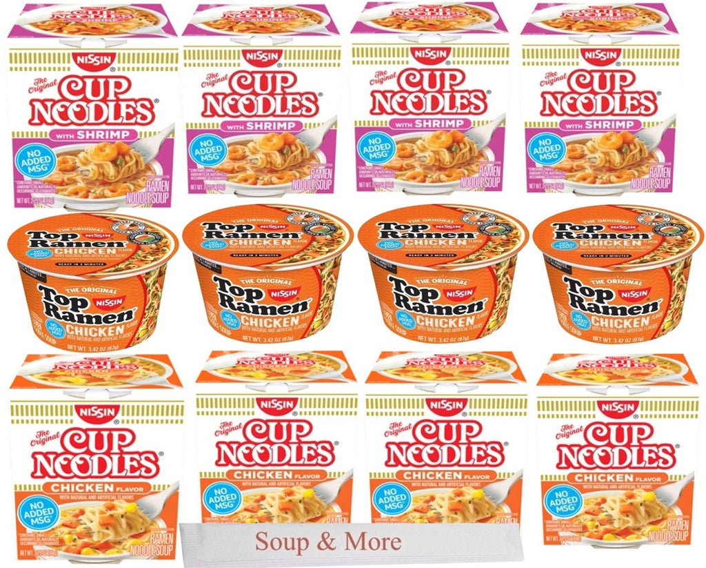 Instant Cup Noodles 12 Count 3 Flavors C799869