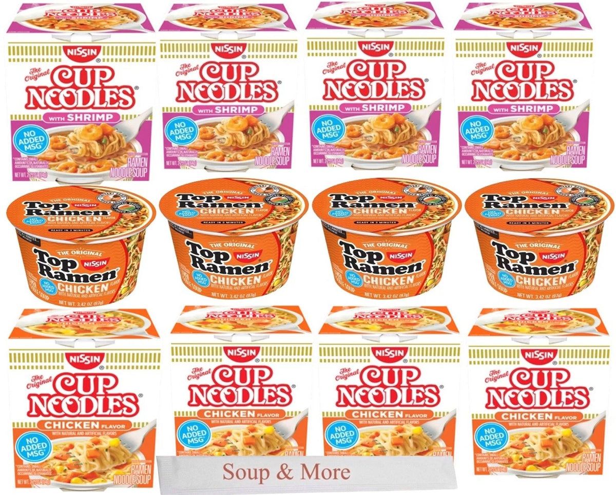 Instant Cup Noodles 12 Count 3 Flavors C799869