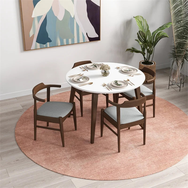 White Solid Wood Dining Table and Chairs for 4 R75844