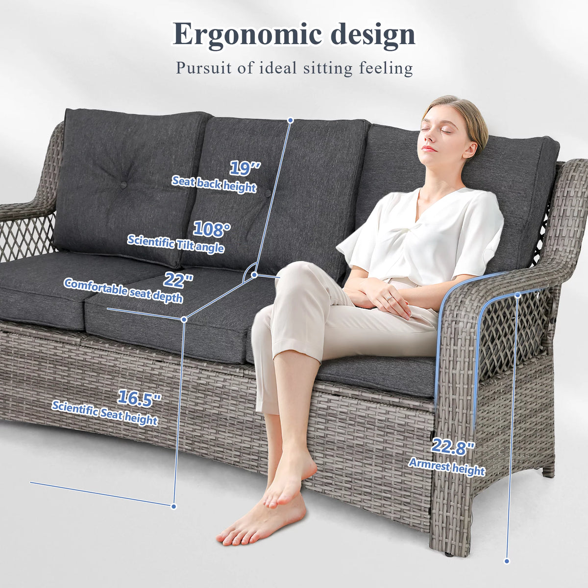 6 Piece Grey Rattan Patio Furniture Set with Ottoman O1854