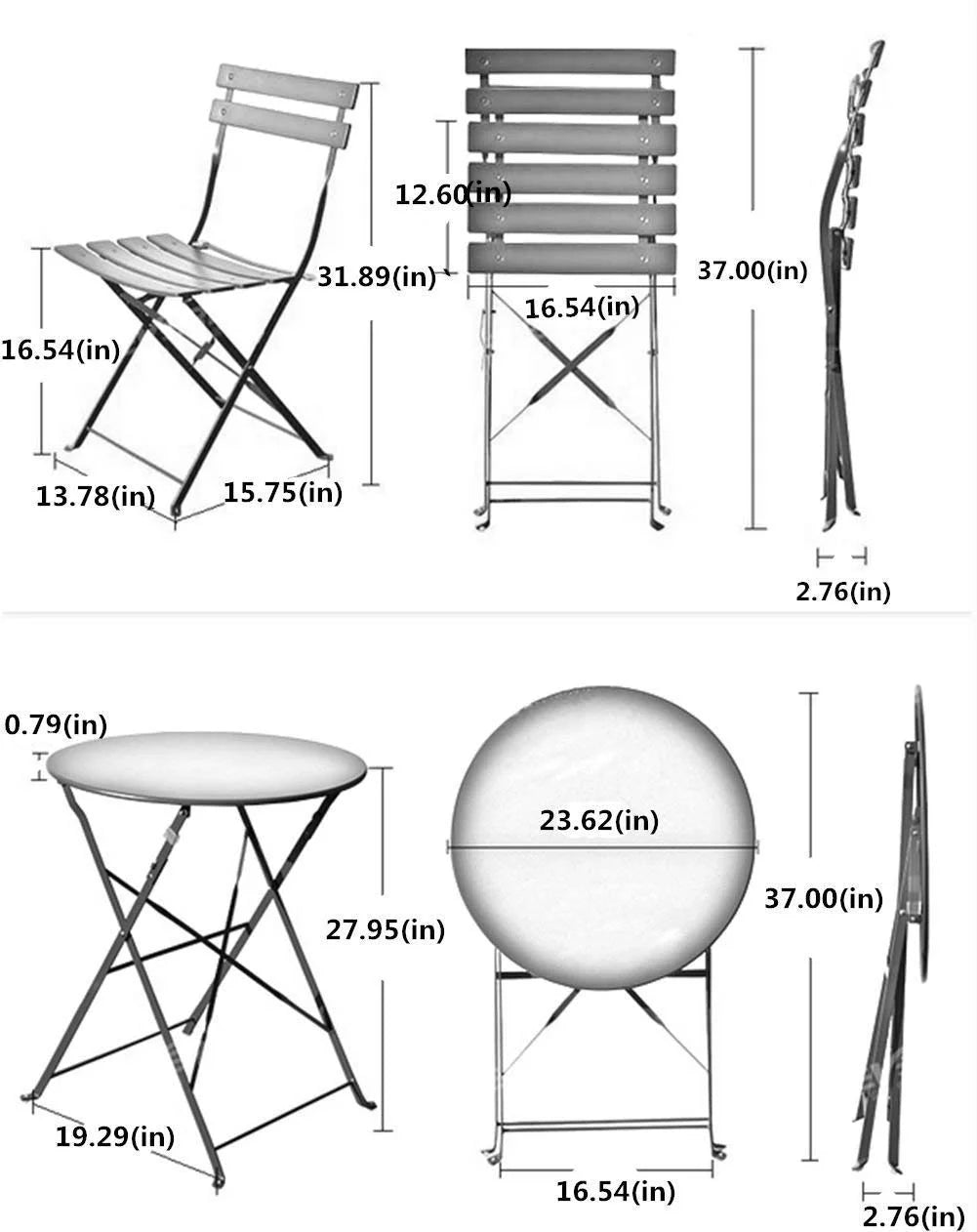 White Folding Steel Patio Bistro Set N86928