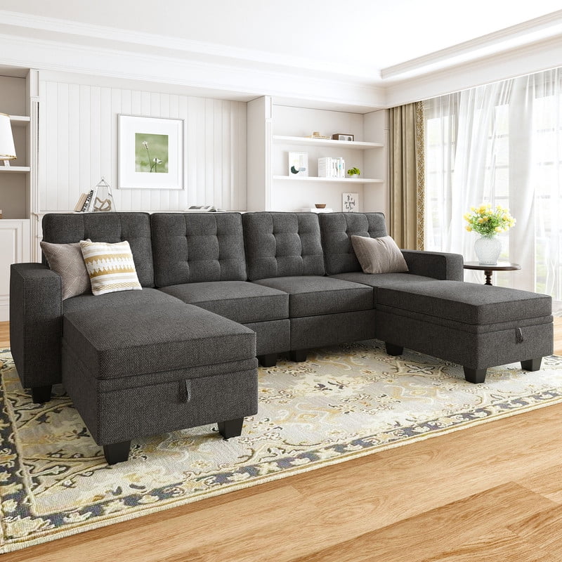 Light Grey U-Shaped Sofa with Storage Y5078