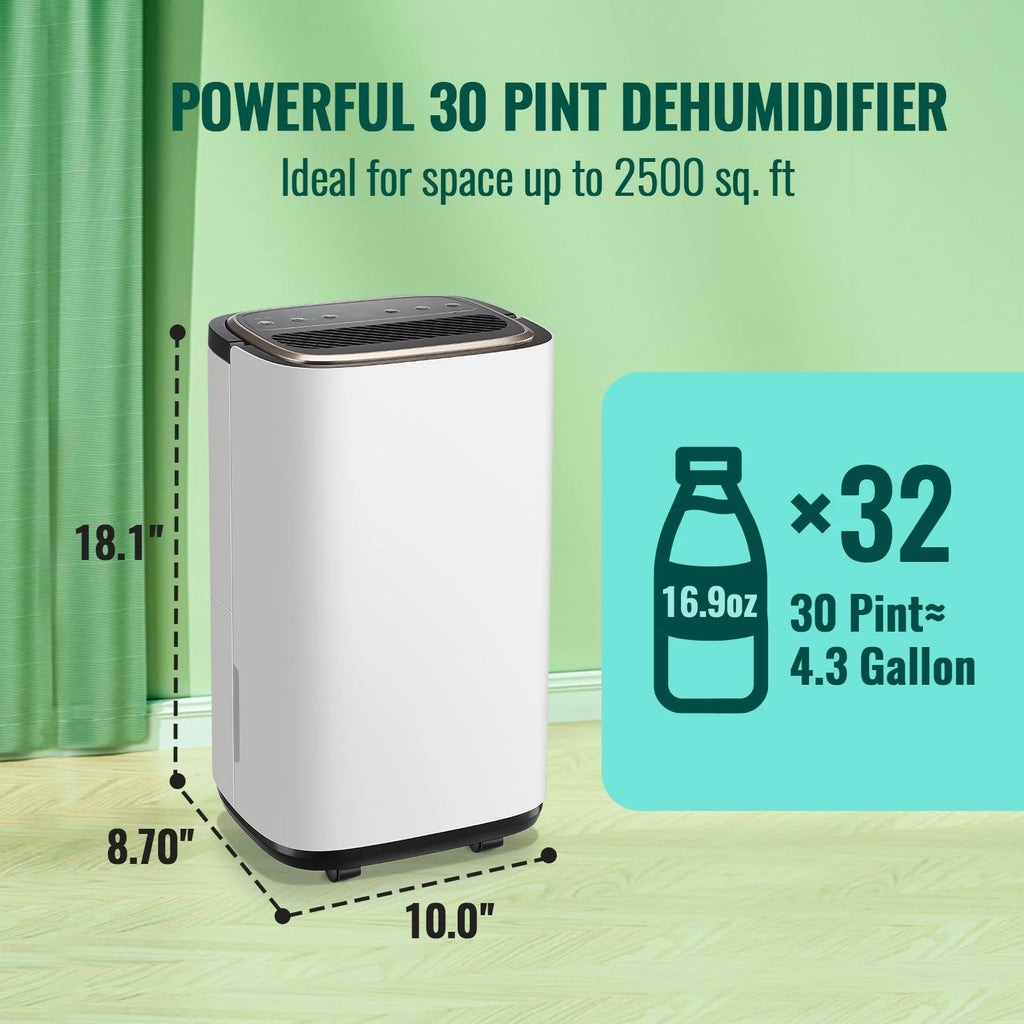 30 Pints Portable Dehumidifier with Auto & Manual Drainage A7268