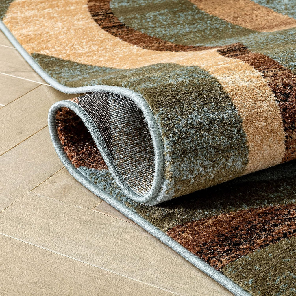 Blue Brown Geometric Area Rug 8x10 T49013