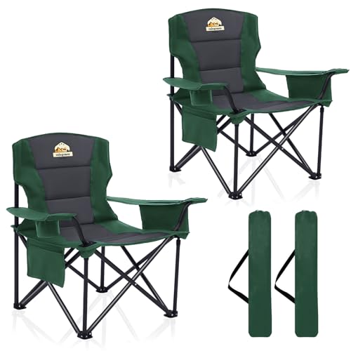Oversized 2 Pack Heavy Duty Folding Camp Chair with Carry Bag, Cooler, Cup Holder Black M8645