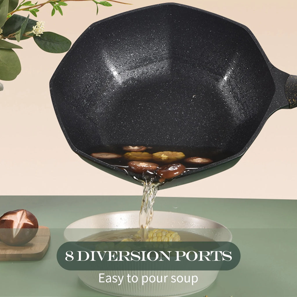 Non-stick Maifan Stone Octagonal Wok with Lid I571086
