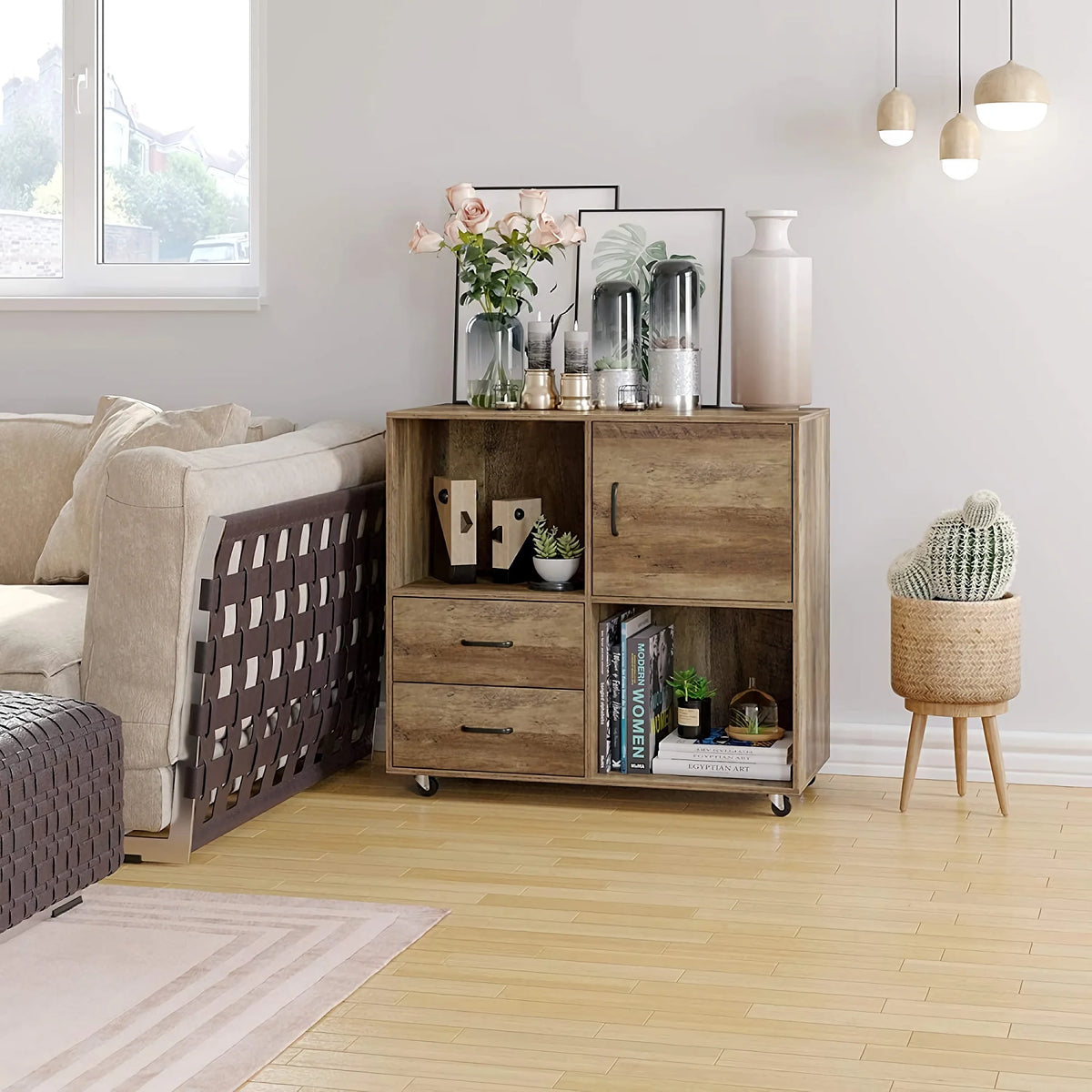 Wooden 2 Drawer File Cabinet with Wheels B738298