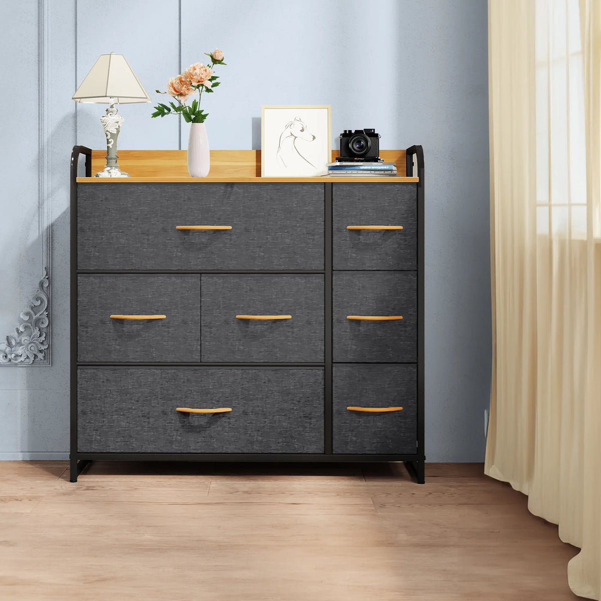 Light Gray 7 Drawer Fabric Dresser C165