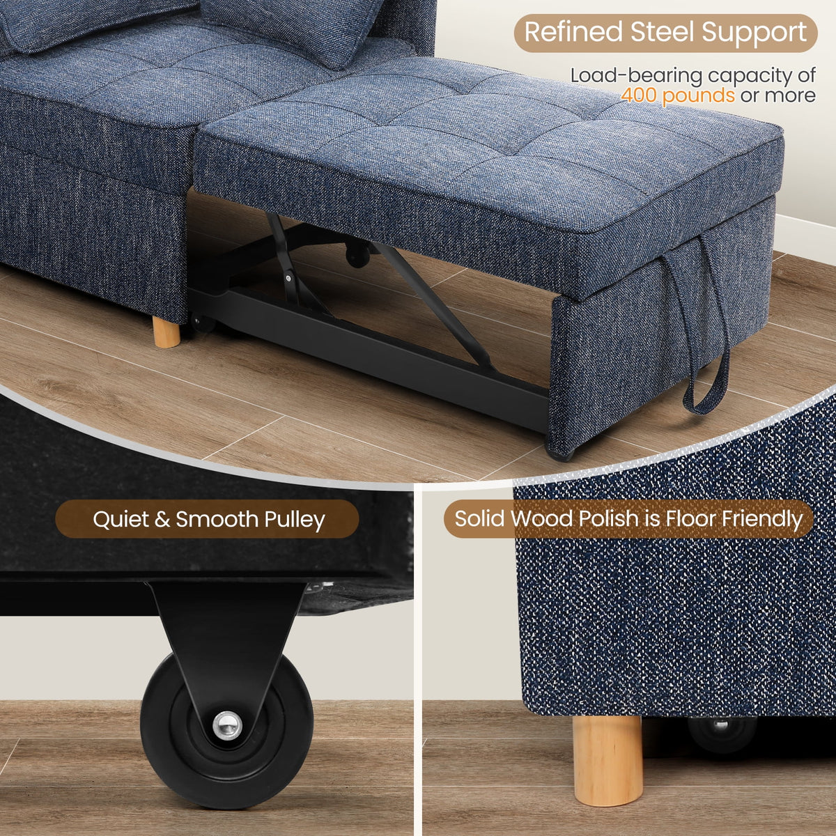 Blue 4 in 1 Convertible Sleeper Chair with 2 Pillows I235