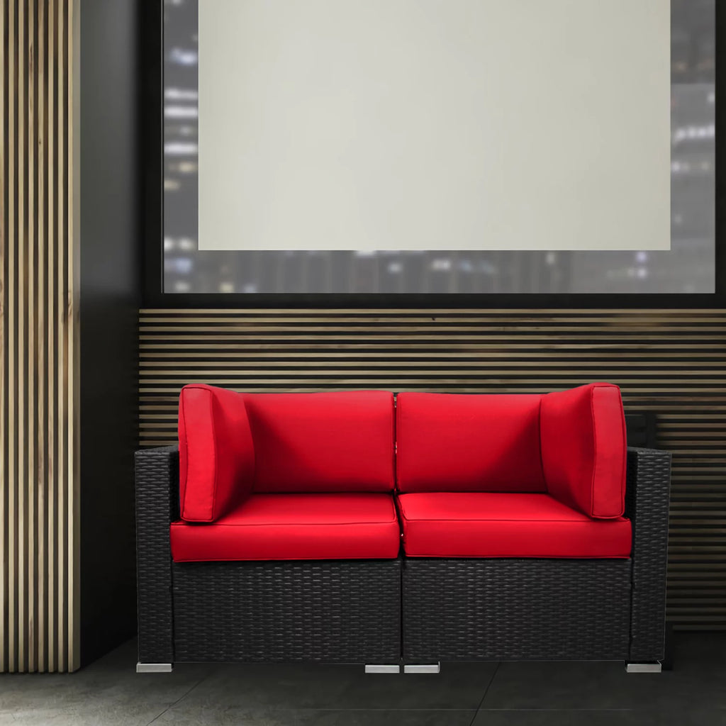 Red 2-Piece Rattan Outdoor Sofa Set Q83885