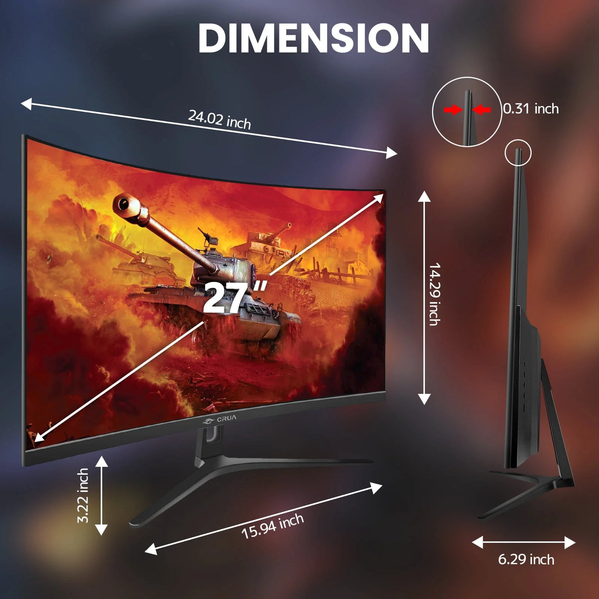 27 Curved Gaming Monitor FHD 1080P 165Hz Black T665