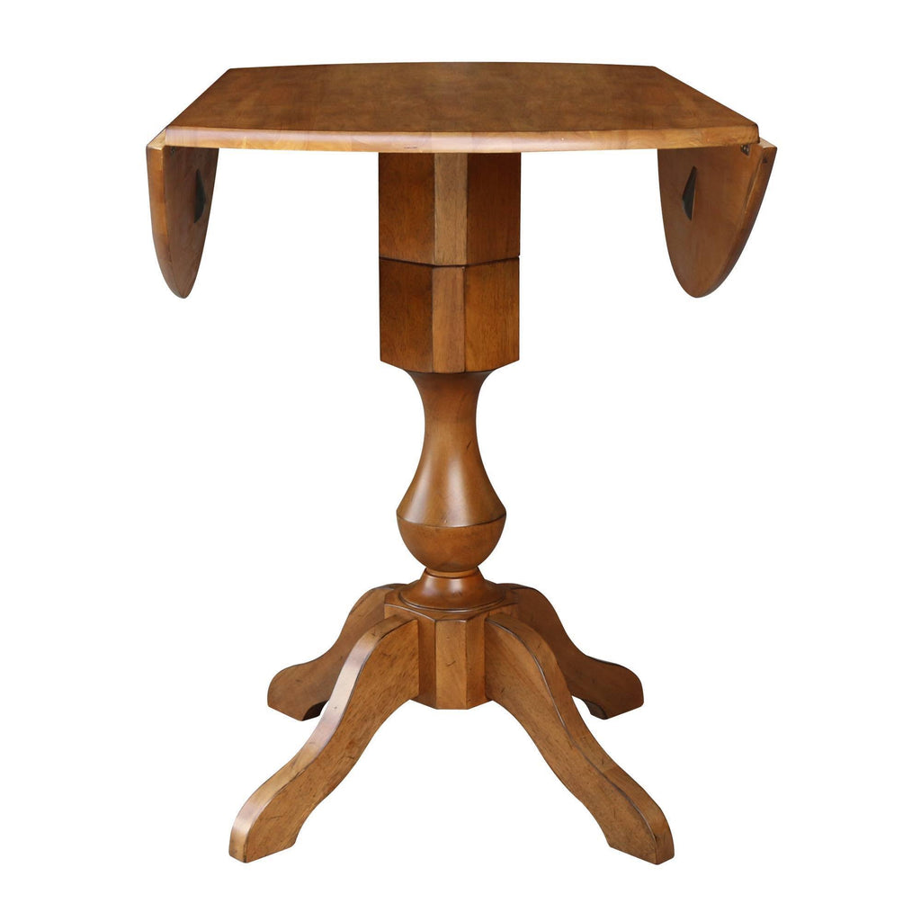 42x22 Round Dual Drop Leaf Pedestal Table Pecan U5786