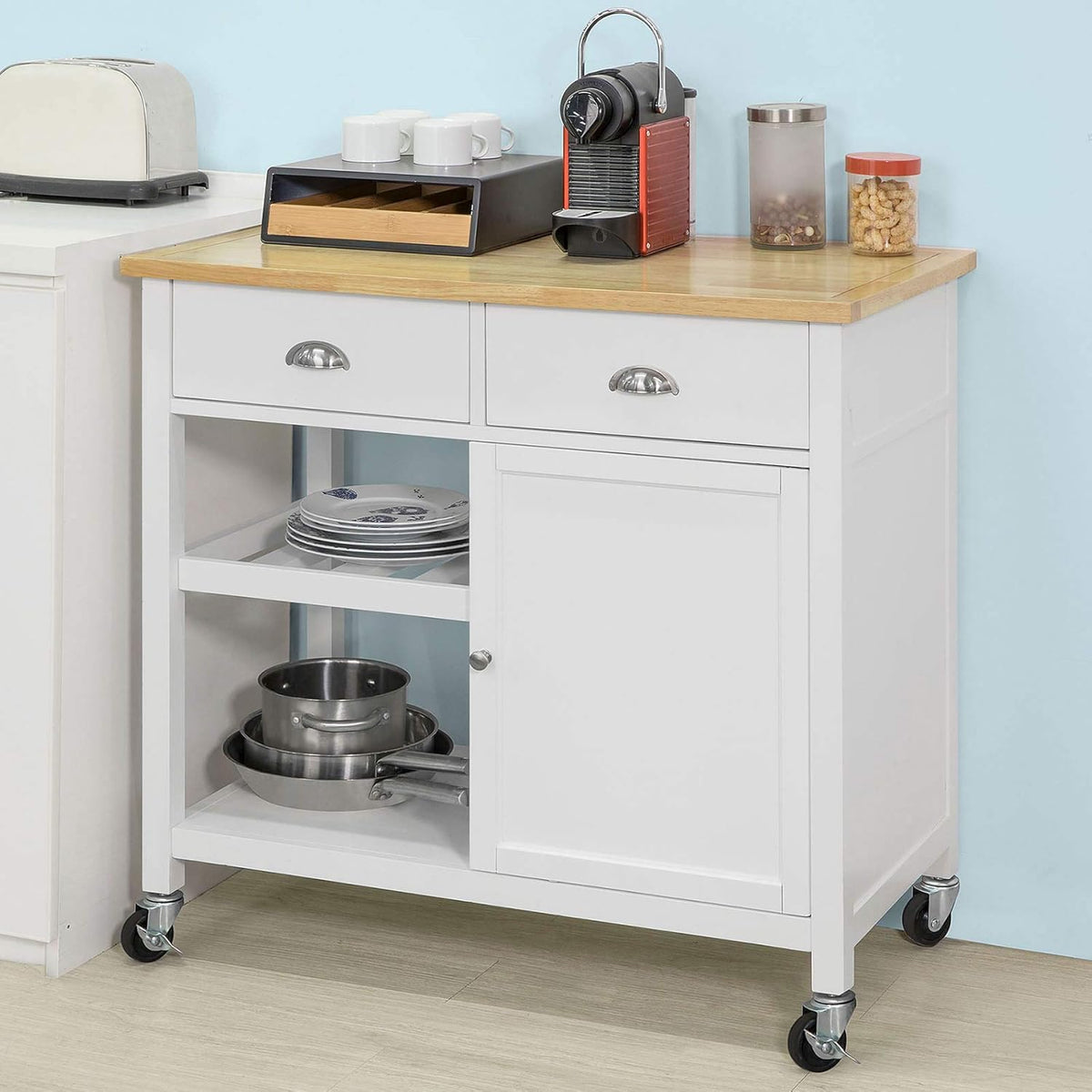 Kitchen Cart with Rubber Wood Top and Drawer G45108