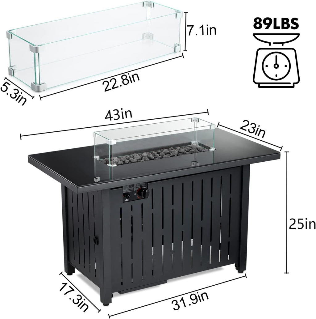 43 Inch 50,000 BTU Propane Gas Fire Pit Table with Glass Wind Guard C96532