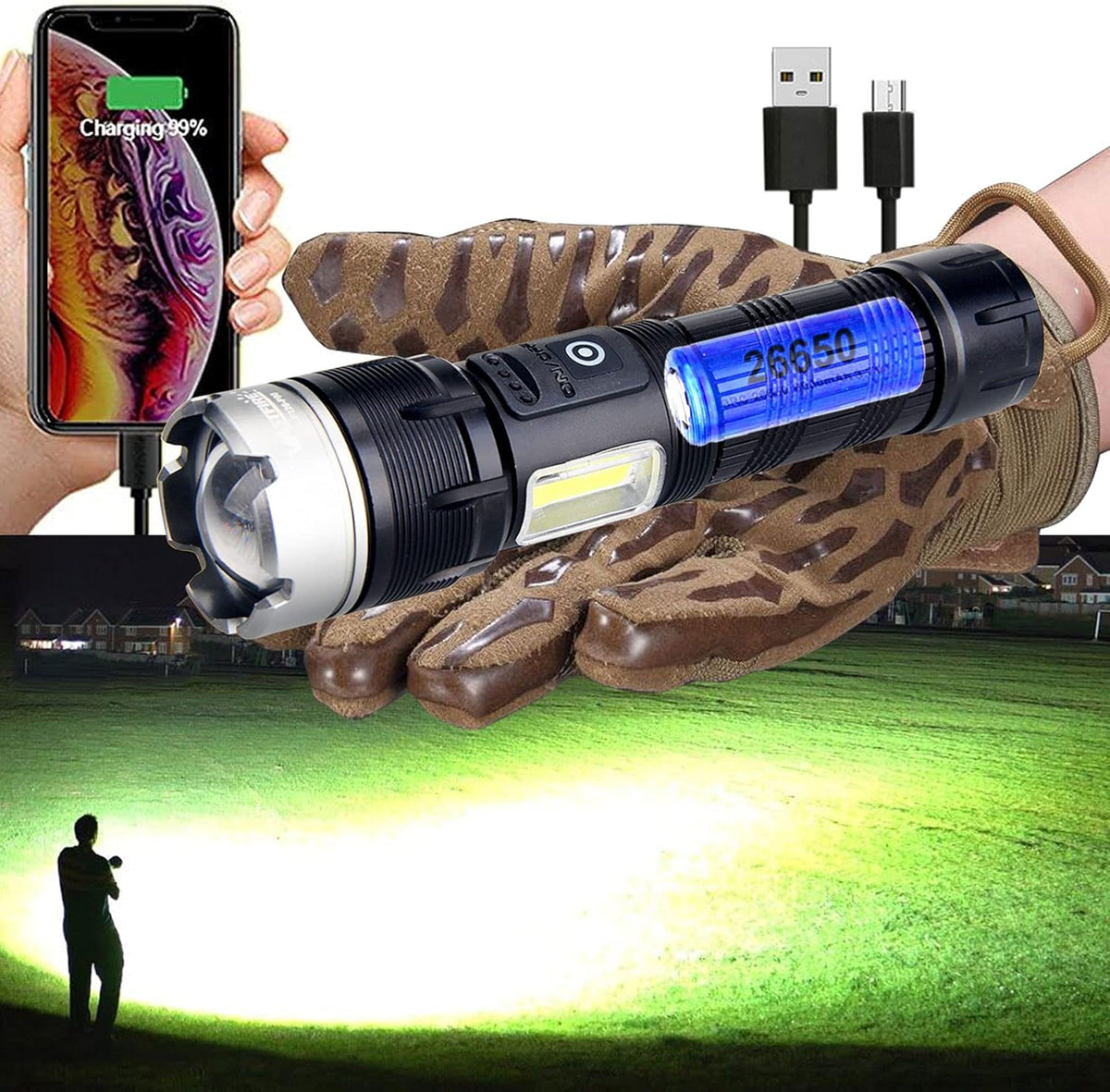 Brightest Rechargeable Zoom Flashlight Lantern Combo Q7339