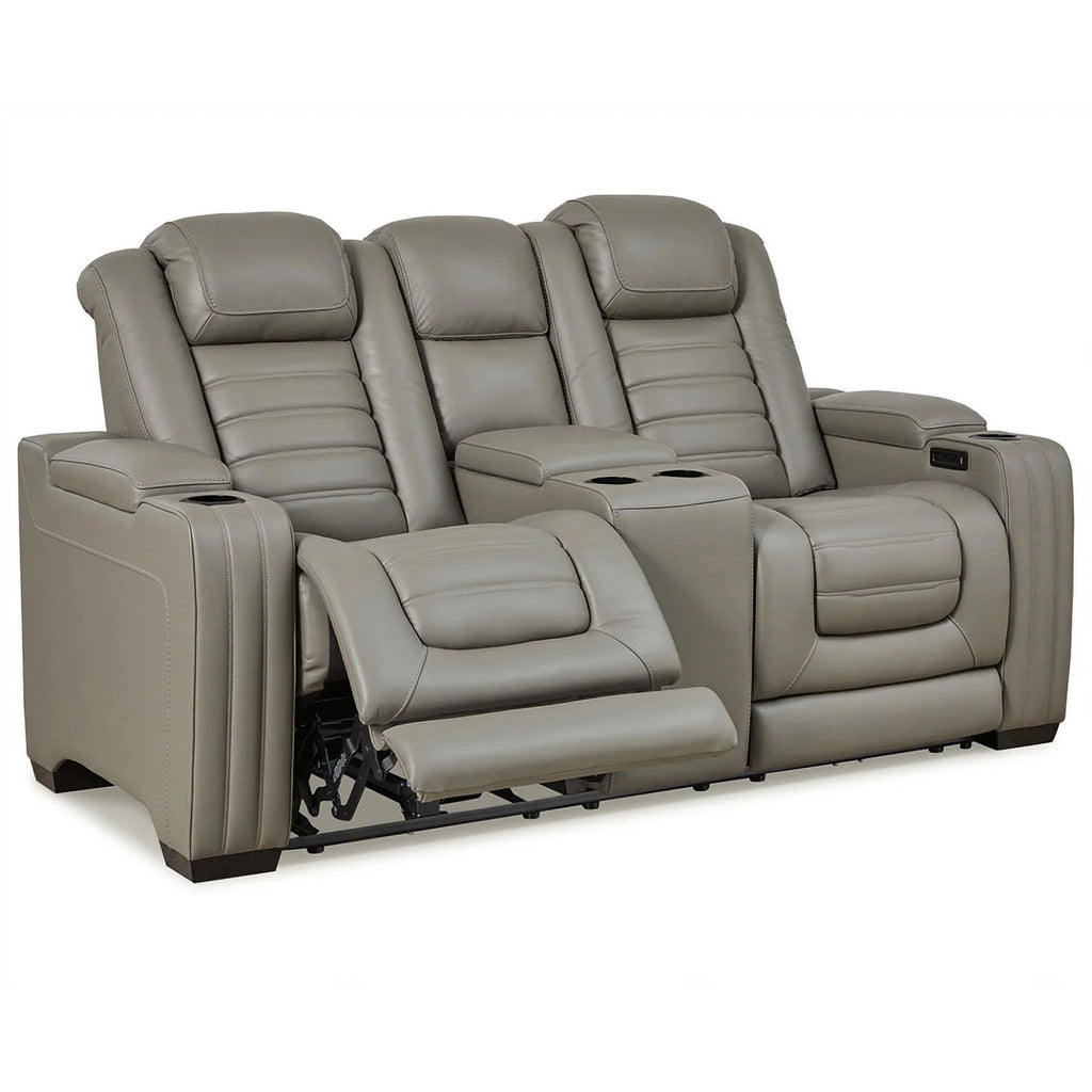Light Gray Leather Power Reclining Loveseat P255351