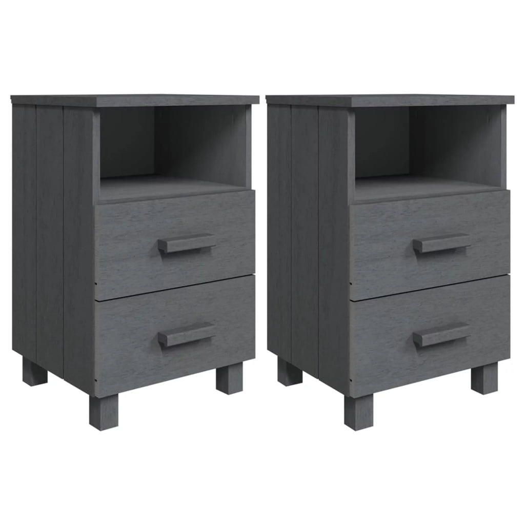 2 pcs Dark Gray Solid Wood Bedside Cabinets M975702
