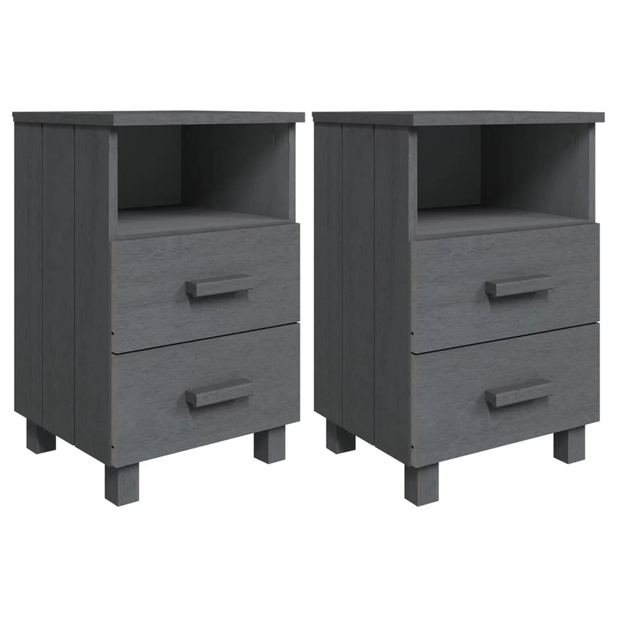 2 pcs Dark Gray Solid Wood Bedside Cabinets M975702
