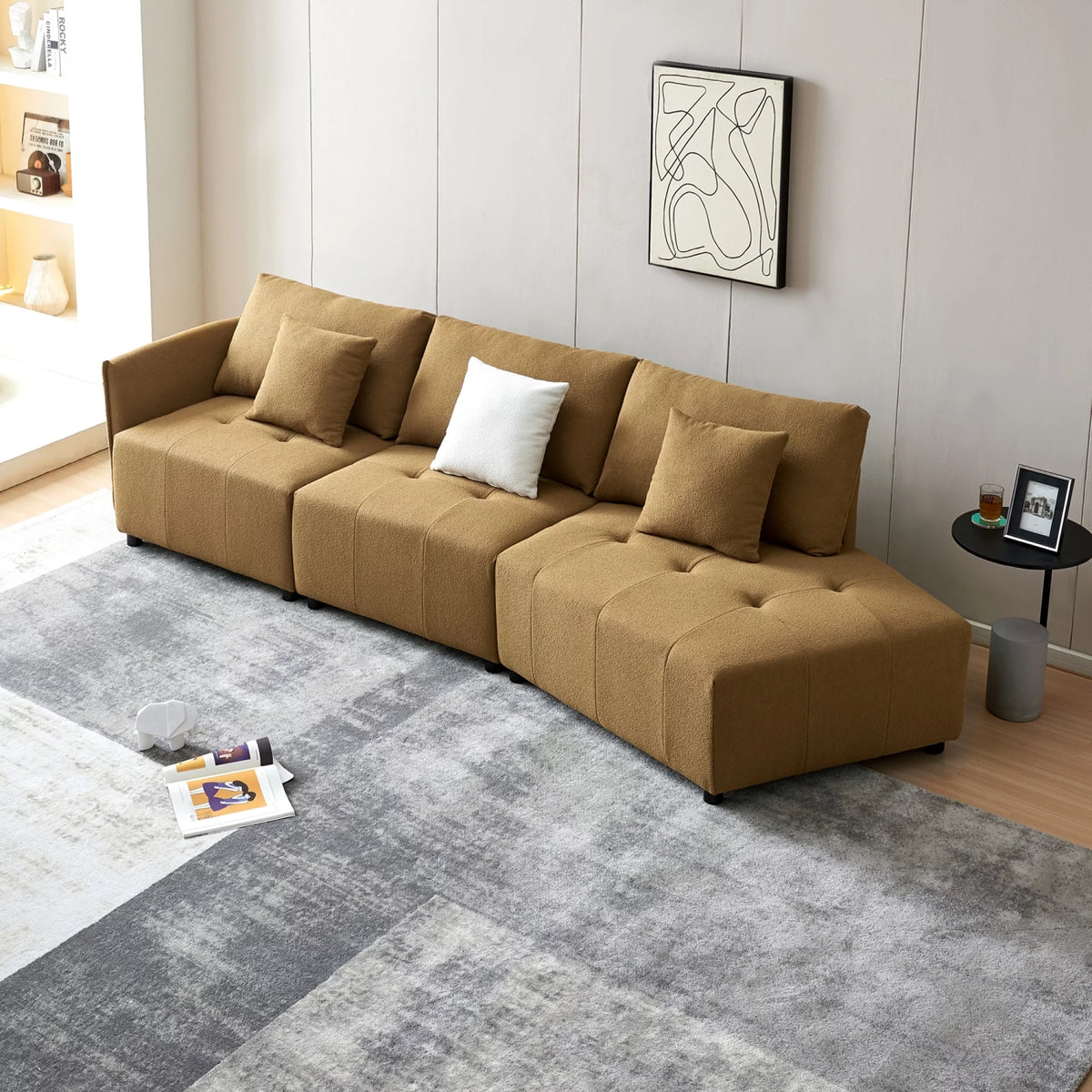 120'' Dark Yellow Teddy Fabric Modular Sectional Sofa L963863