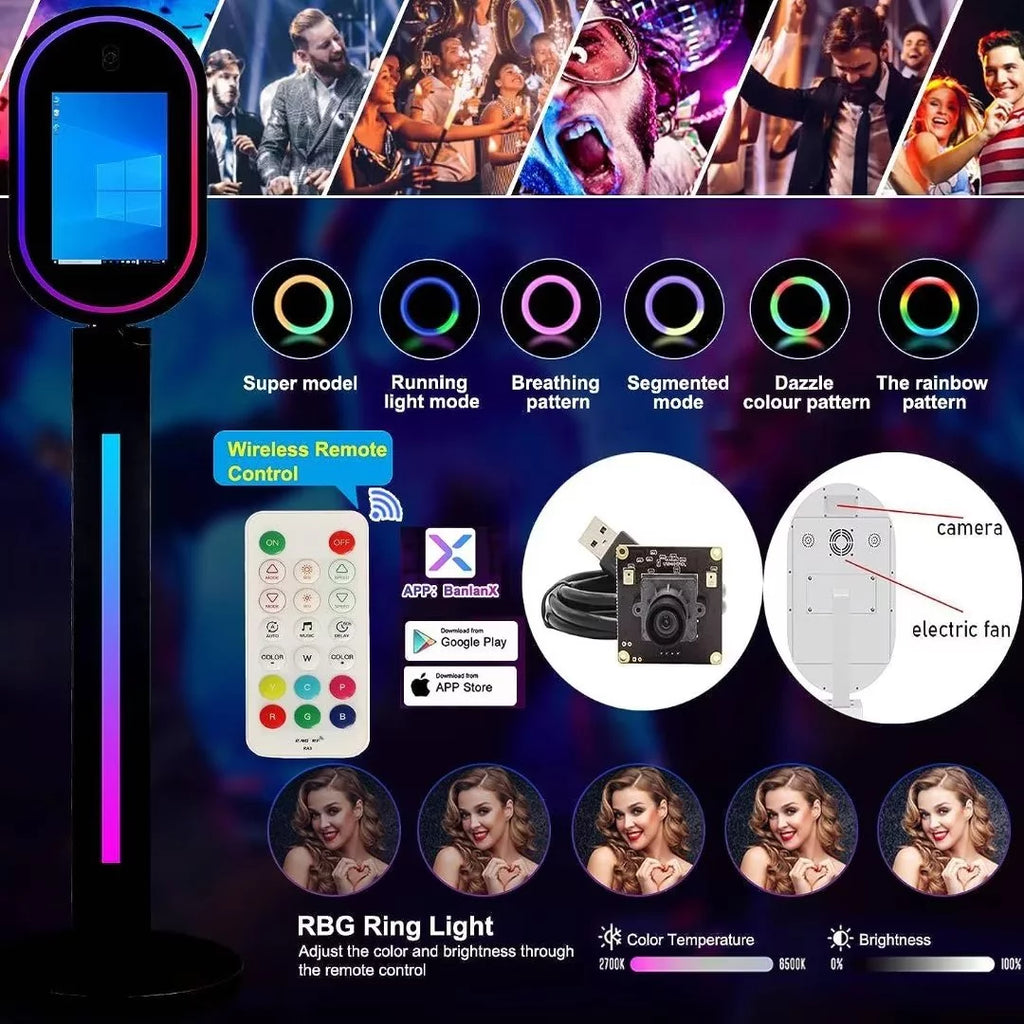 Black 13.3 In Portable Touch Mirror Photo Booth with Ring Light and Flight Case X447