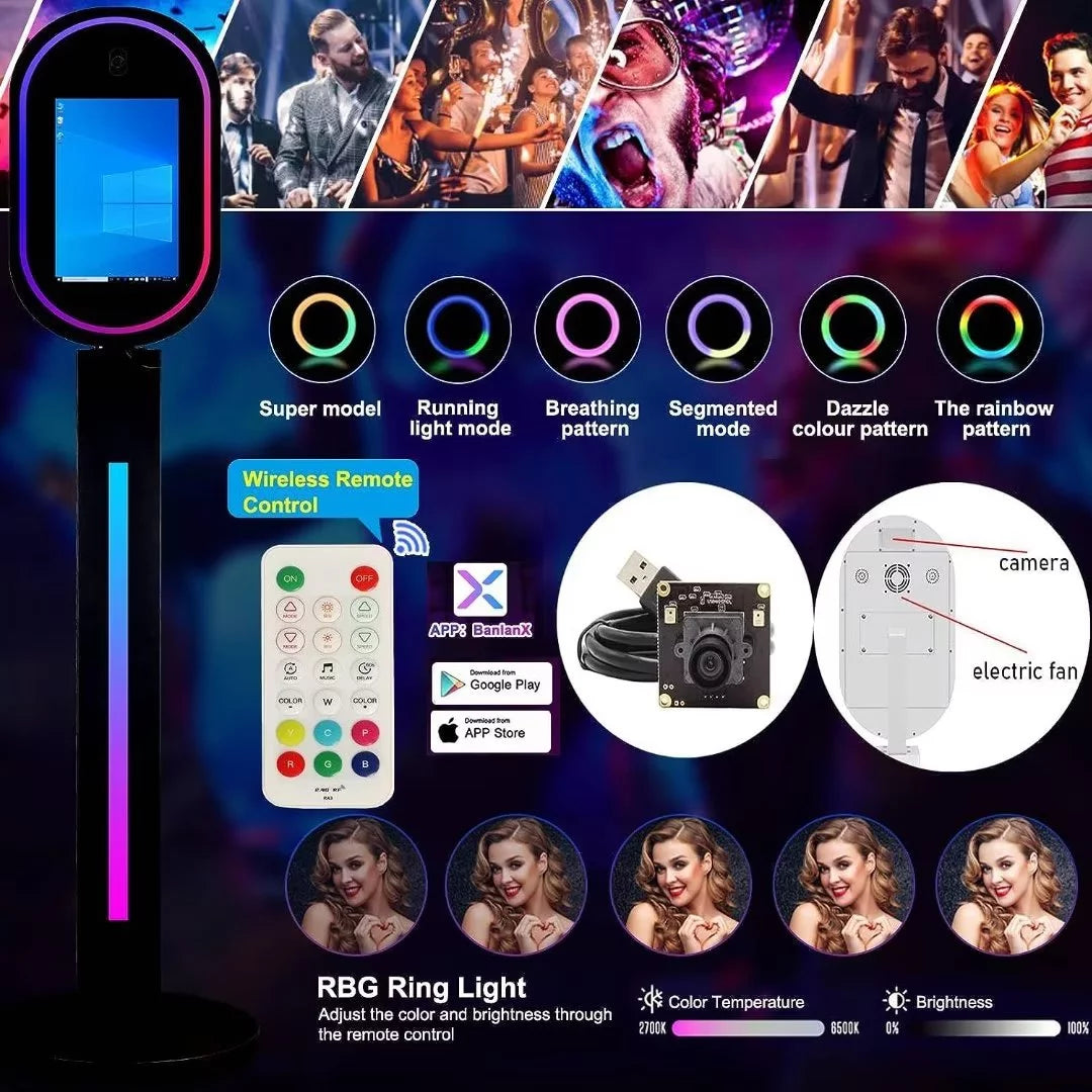 Black 13.3 In Portable Touch Mirror Photo Booth with Ring Light and Flight Case X447