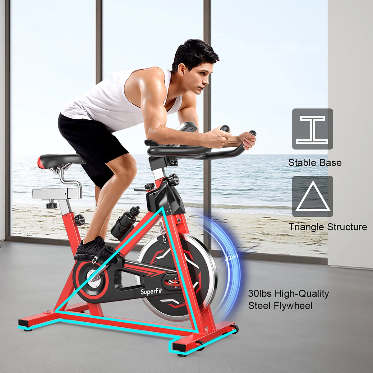 Indoor Fitness Cycling Bike with LCD Monitor Red V710117